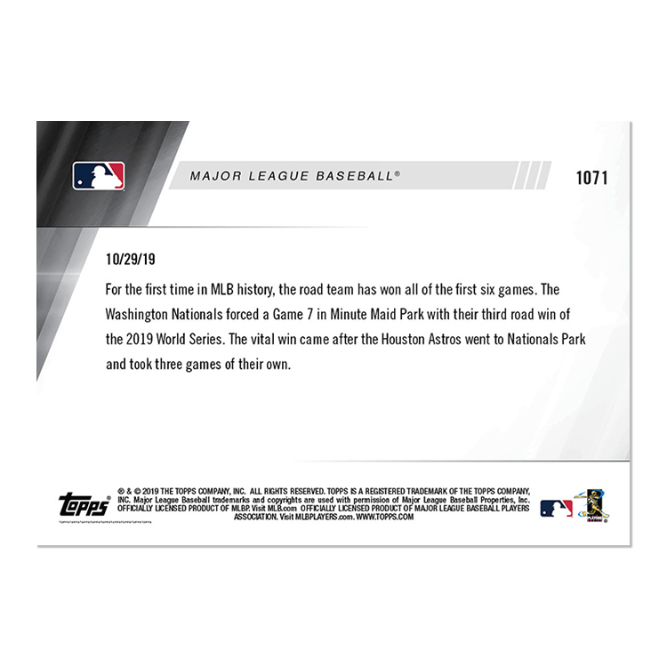 Astros/Nationals - MLB TOPPS NOW Card 1071 - Print Run: 498 - Image 2