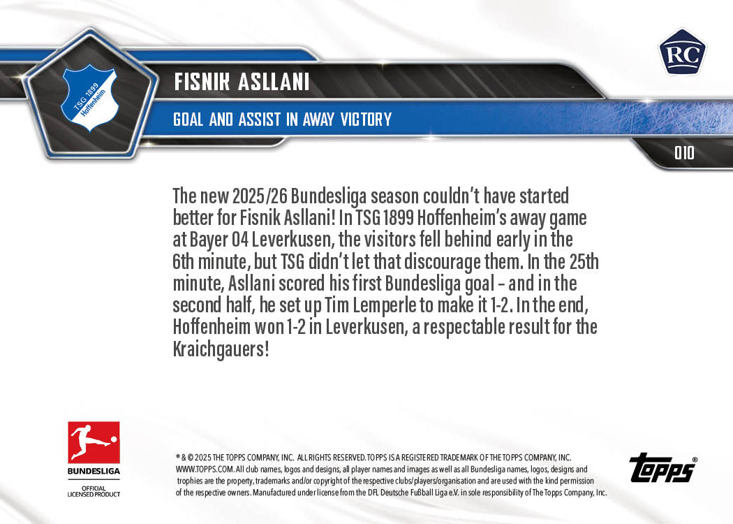 Fisnik Asllani - 2025-26 Bundesliga Topps NOW - Card 10 - PR: 348 - Image 7