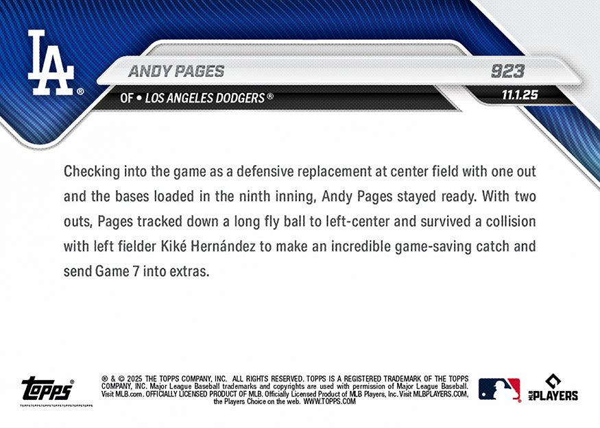 Andy Pages - 2025 MLB Topps NOW - Card 923 - PR: 7944 - Image 2