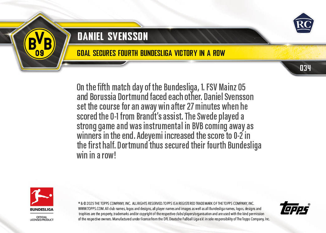Daniel Svensson - 2025-26 Bundesliga Topps NOW - Card 34 - PR: 464 - Image 7