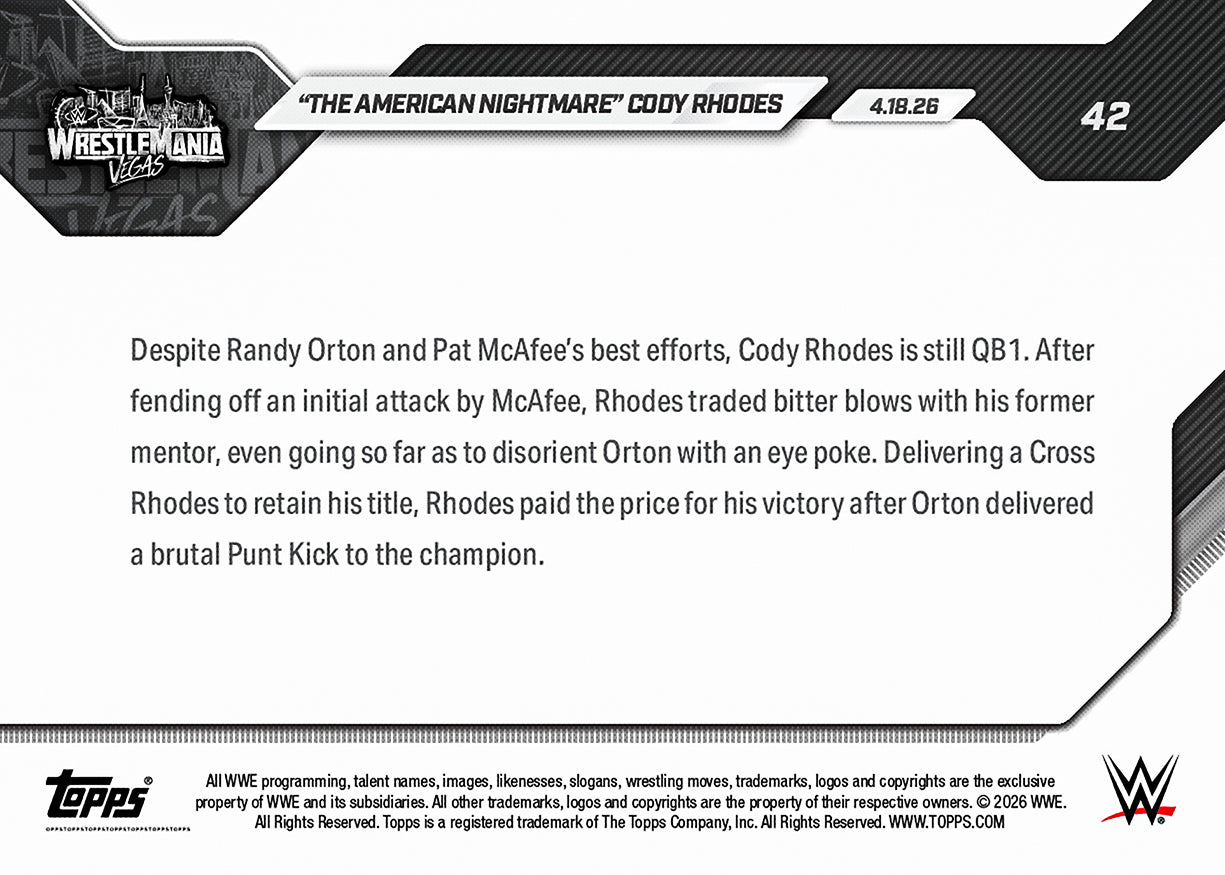 "The American Nightmare" Cody Rhodes - 2026 WWE Topps NOW - Card 42 - PR: 1953 - Image 3