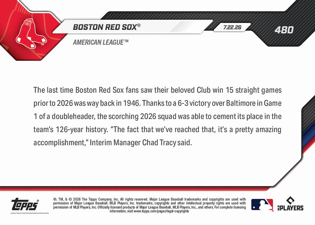 Boston Red Sox - 2026 MLB Topps NOW - Card 480 - PR: 1691 - Image 2