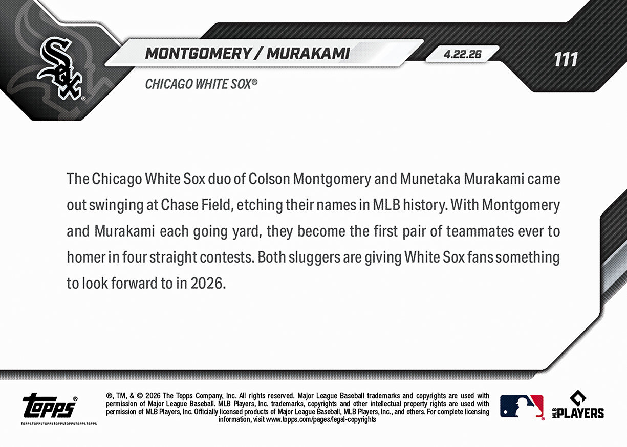 Colson Montgomery / Munetaka Murakami - 2026 MLB Topps NOW - Card 111 - PR: 2543 - Image 2