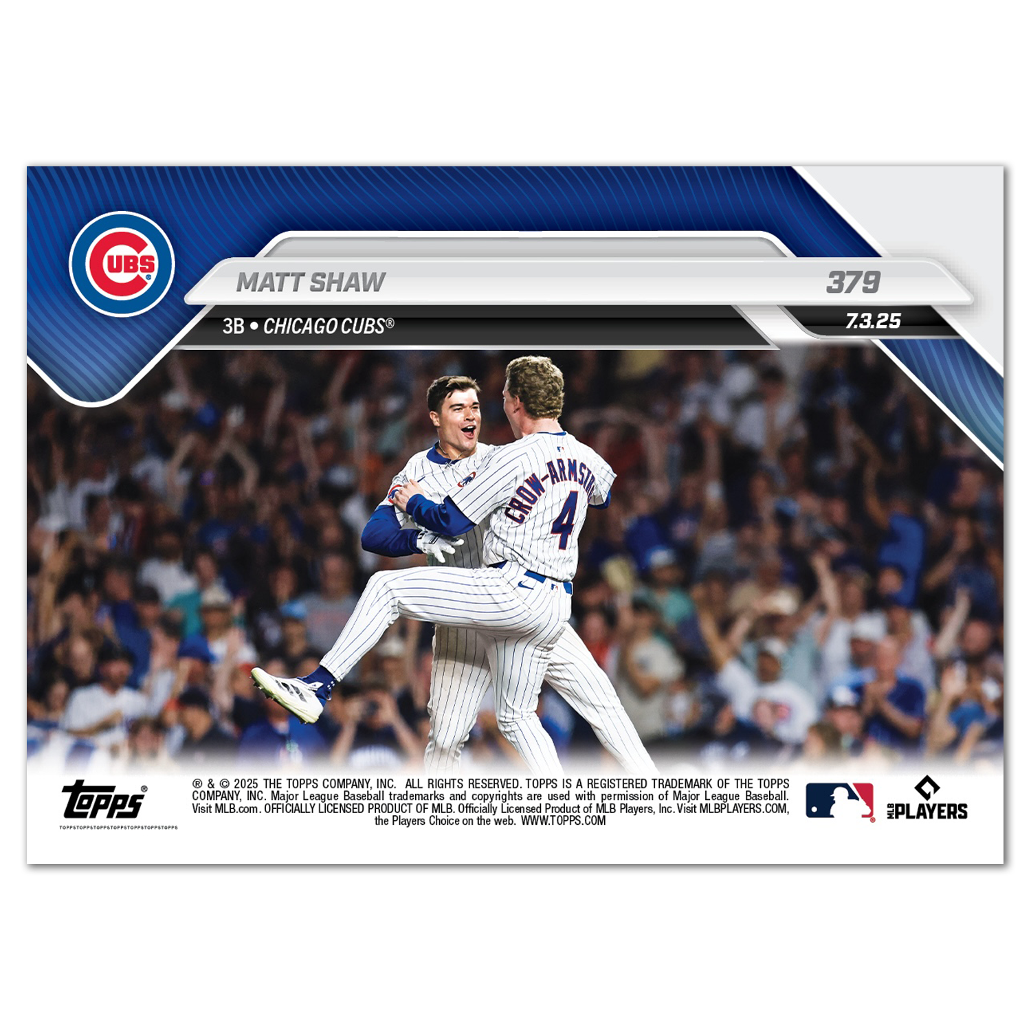 Matt Shaw - 2025 MLB Topps NOW - Card 379 - PR: 896 - Image 2
