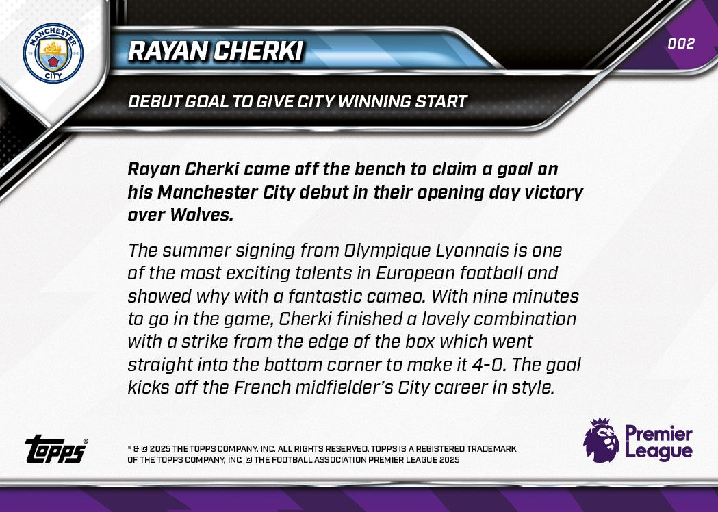 Rayan Cherki - 2025-26 Premier League Topps NOW - Card 2 - PR: 555 - Image 7
