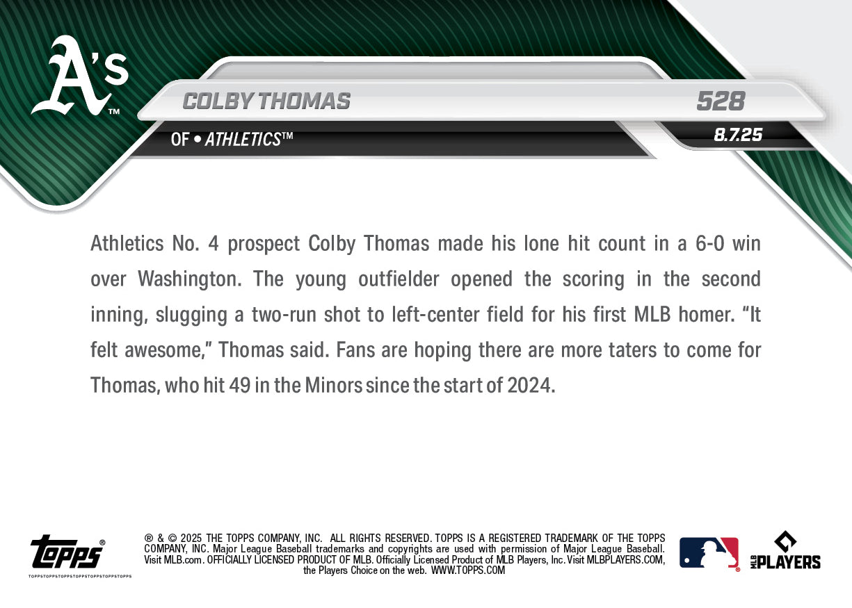 Colby Thomas - 2025 MLB Topps NOW - Card 528 - PR: 676 - Image 2