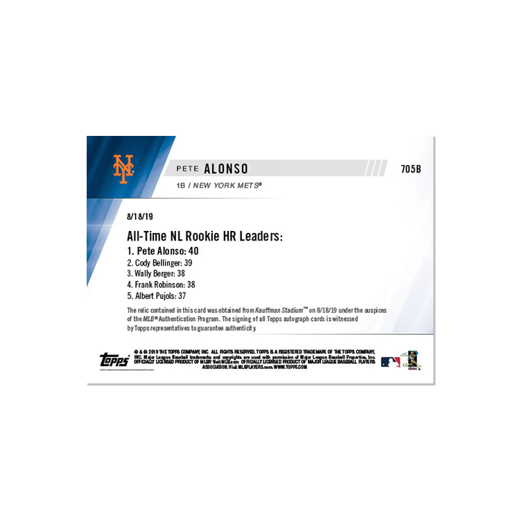 On-Card Auto Relic # to 49 - Pete Alonso - MLB TOPPS NOW Card 705B - Image 2