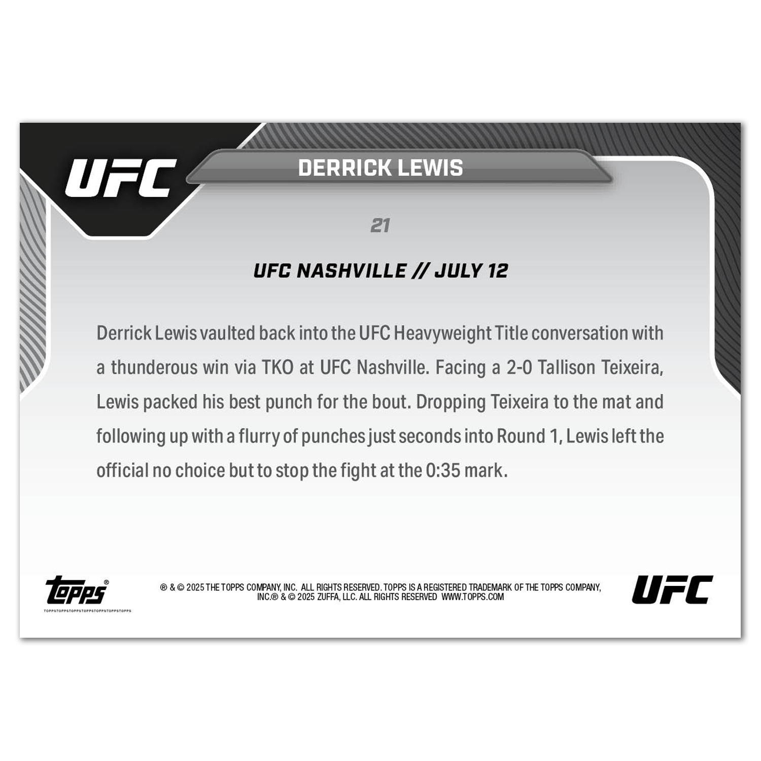 Derrick Lewis - 2025 UFC Topps NOW - Card 21 - PR: 612 - Image 3