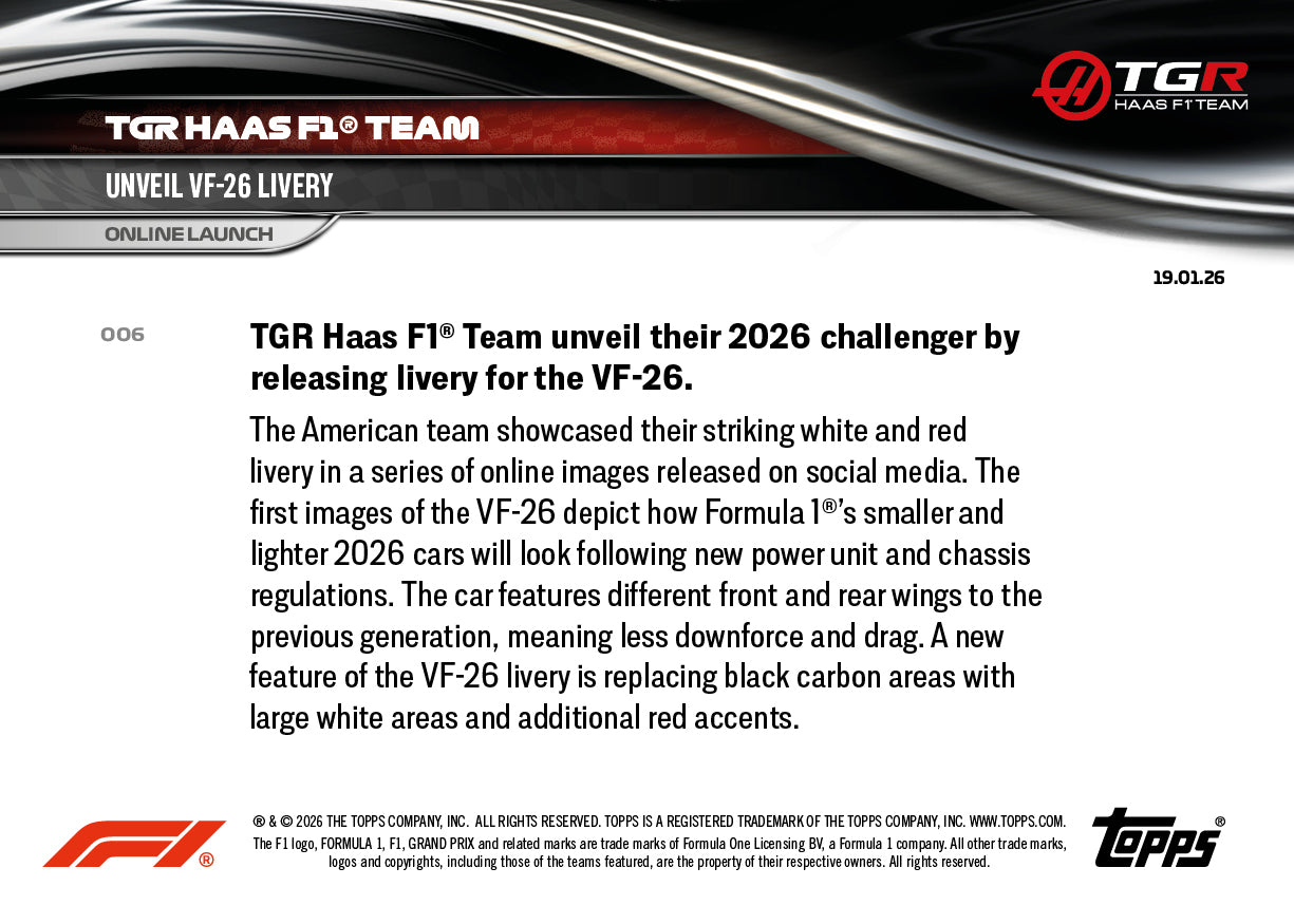 MoneyGram Haas F1 Team - 2026 Formula 1 Topps NOW - Card 6 - PR: 1411 - Image 8