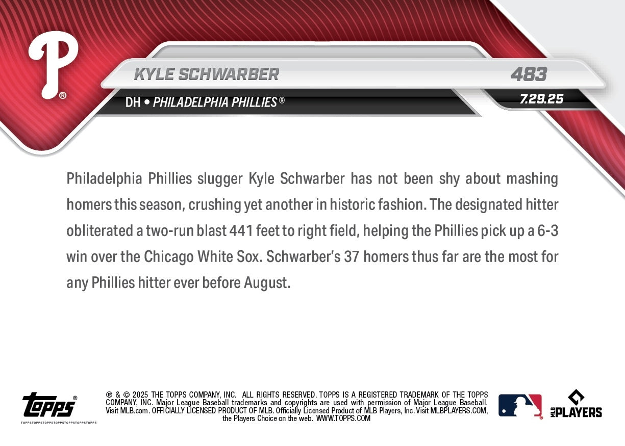 Kyle Schwarber - 2025 MLB Topps NOW - Card 483 - PR: 802 - Image 2