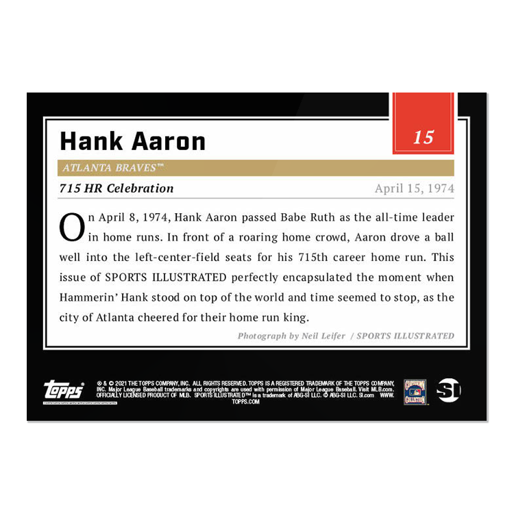 Alternative view of 2021 Topps x Sports Illustrated - Hank Aaron - Card #15 - Print Run: 2057