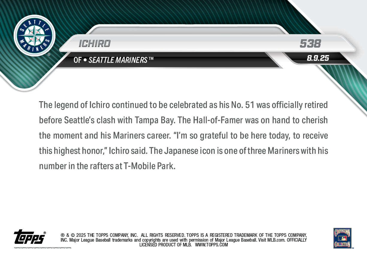 Ichiro - 2025 MLB Topps NOW - Card 538 - PR: 5711 - Image 3