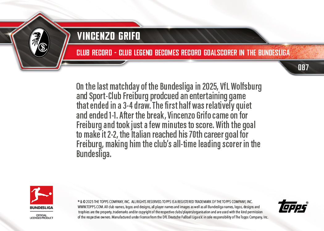 Vincenzo Grifo - 2025-26 Bundesliga Topps NOW - Card 87 - PR: 224 - Image 7