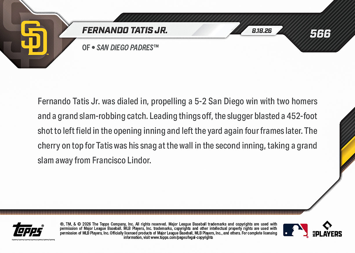 Fernando Tatis Jr. - 2026 MLB Topps NOW - Card 566 - PR: 10039 - Image 2