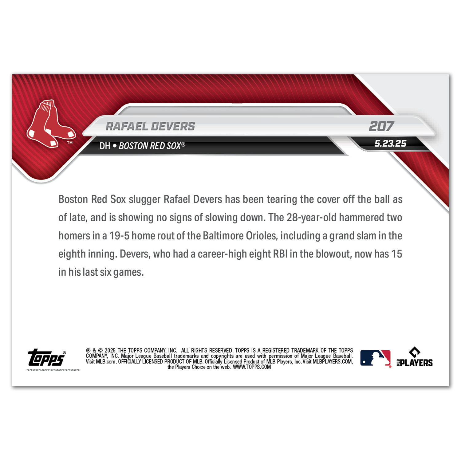 Rafael Devers - 2025 MLB Topps NOW - Card 207 - PR: 561 - Image 2