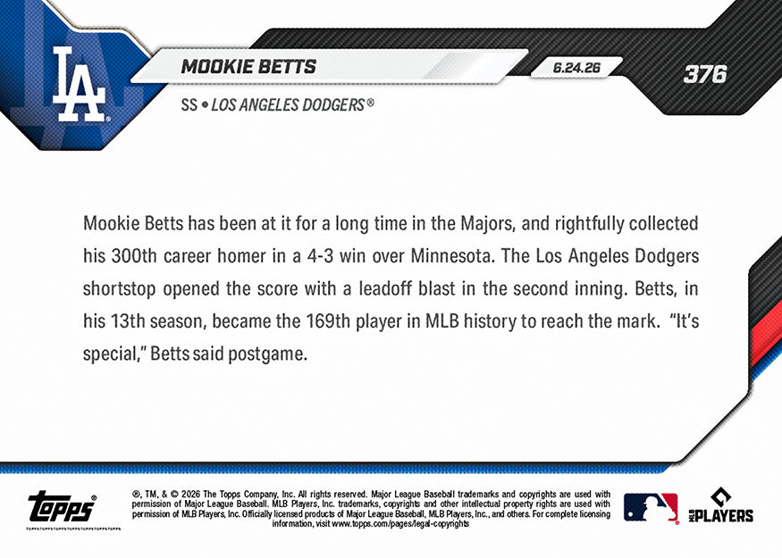 Mookie Betts - 2026 MLB Topps NOW - Card 376 - PR: 4442 - Image 3