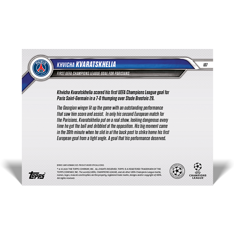 Khvicha Kvaratskhelia - 2024-25 UCL Topps NOW - Card 107 - PR: 161 - Image 2