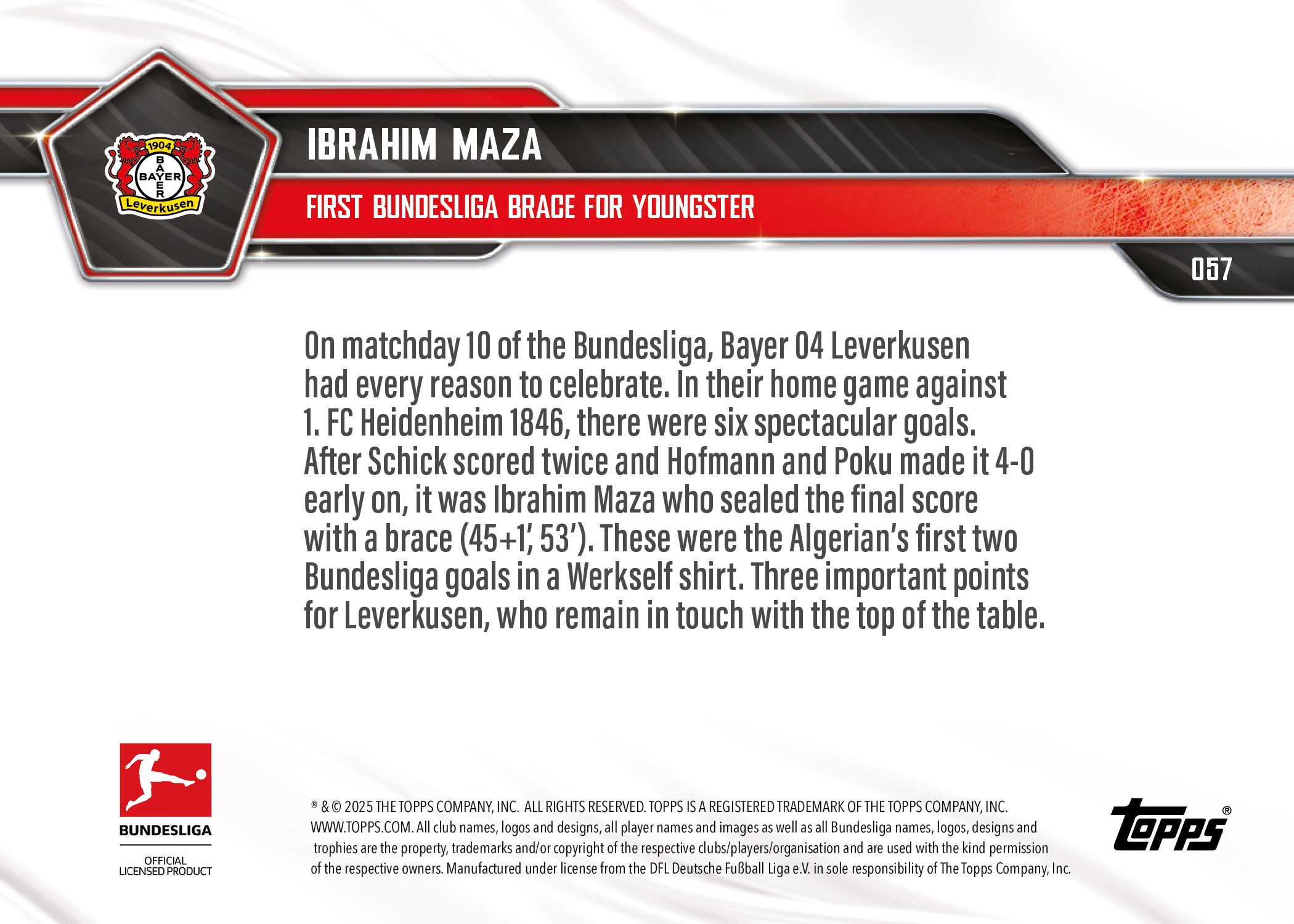 Ibrahim Maza - 2025-26 Bundesliga Topps NOW - Card 57 - PR: 283 - Image 7