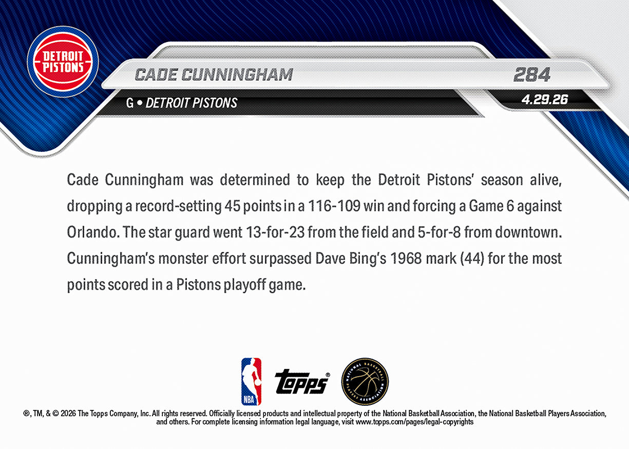 Cade Cunningham - 2025-26 NBA Topps NOW - Card 284 - PR: 1323 - Image 2