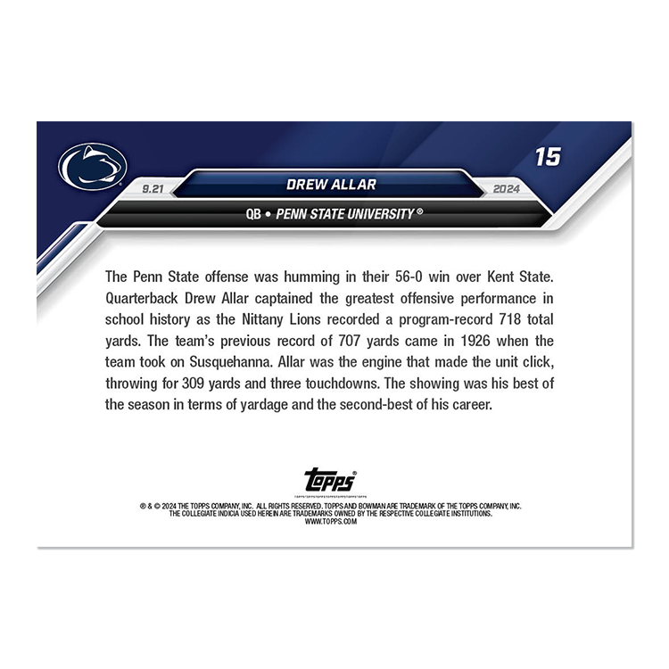 Drew Allar - 2024 Bowman U NOW Football Card 15 - PR: 1067 - Image 2