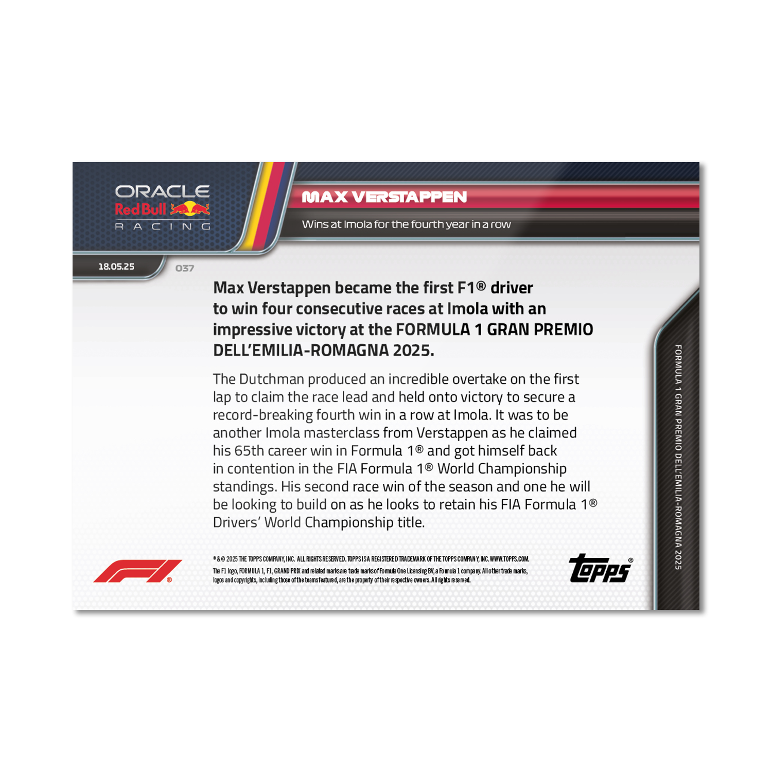 Max Verstappen - 2025 Formula 1 Topps NOW - Card 37 - PR: 2389 - Image 2