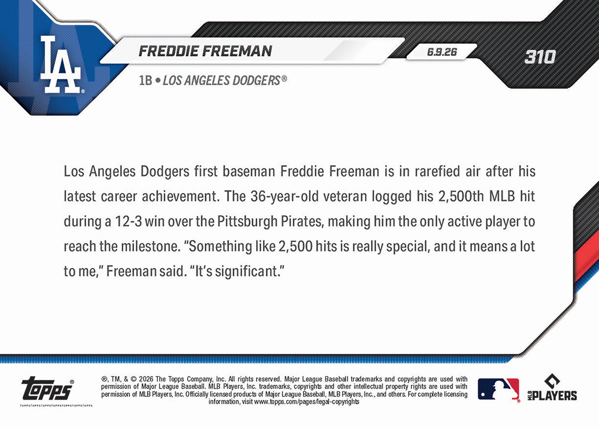 Freddie Freeman - 2026 MLB Topps NOW - Card 310 - PR: 3887 - Image 3