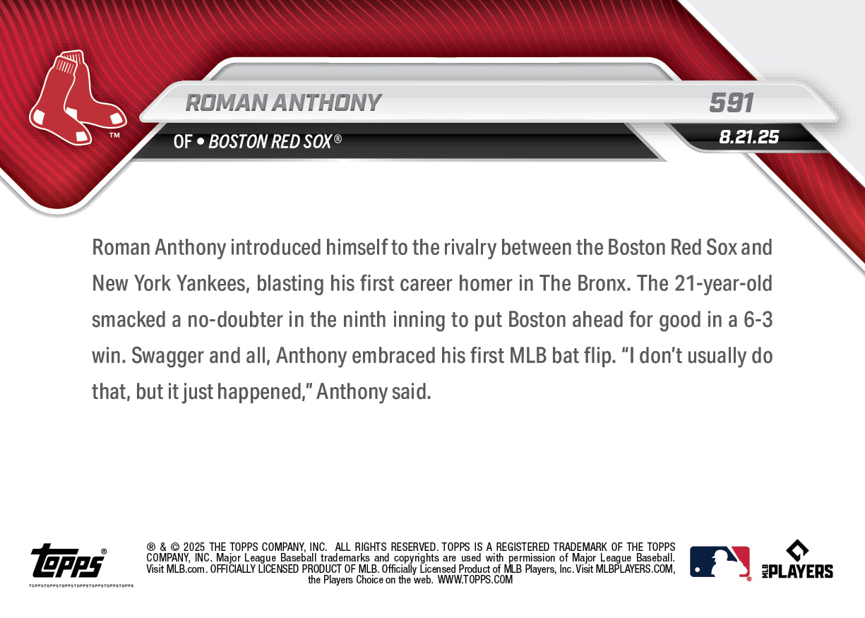 Roman Anthony - 2025 MLB Topps NOW - Card 591 - PR: 4917 - Image 3