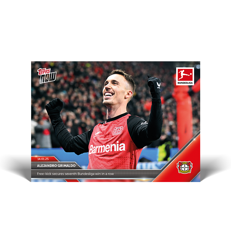 Alejandro Grimaldo - Free-kick secures seventh Bundesliga win in a row - 24/25 Bundesliga Topps NOW Card 95 - PR: 55