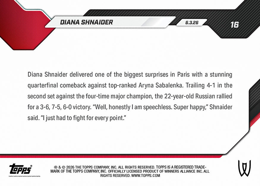Diana Shnaider - 2026 Topps NOW Tennis - Card 16 - PR: 419 - Image 3