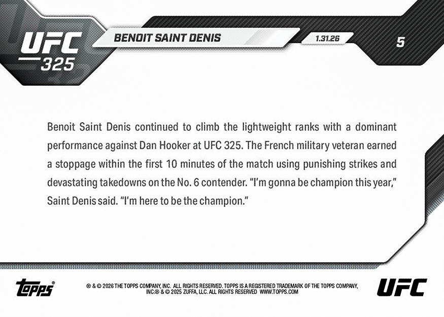 Benoit Saint Denis - 2026 UFC Topps NOW - Card 5 - PR: 544 - Image 2