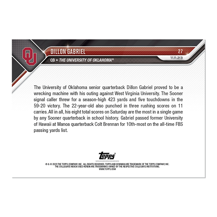 Dillon Gabriel - 2023 Bowman U NOW Football Card 27 - PR: 583 - Image 2