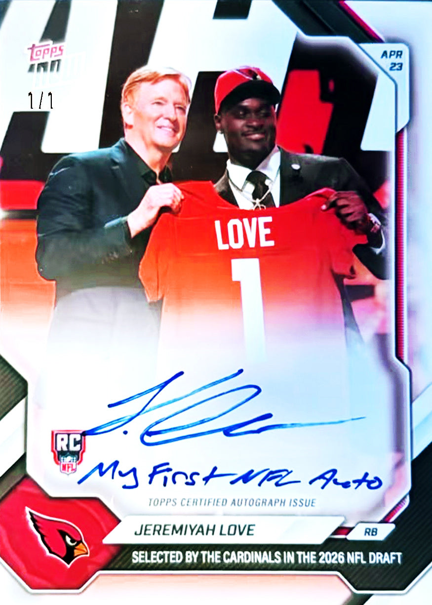 Alternative view of Jeremiyah Love - 2026 NFL Topps NOW - Card JLOV - PR: 18430