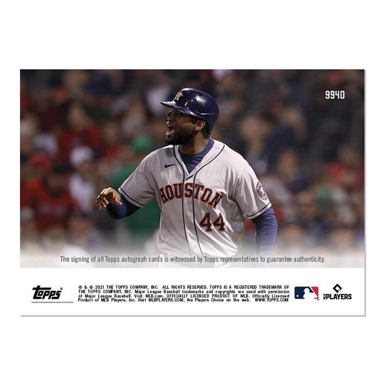 On-Card Auto # to 10 - Yordan Álvarez - 2021 MLB TOPPS NOW Card 994D - Image 2