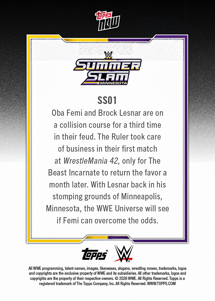 Oba Femi/Brock Lesnar - 2026 WWE Topps NOW - Card SS01 - PR: 1253 - Image 3