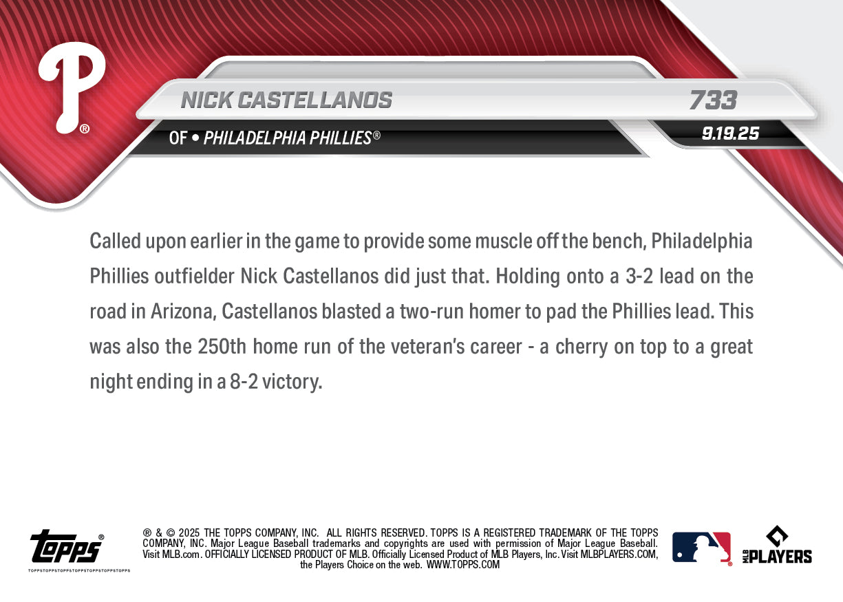 Nick Castellanos - 2025 MLB Topps NOW - Card 733 - PR: 722 - Image 2