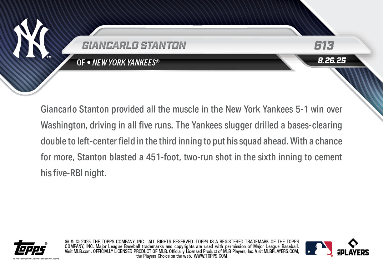 Giancarlo Stanton - 2025 MLB Topps NOW - Card 613 - PR: 611 - Image 2