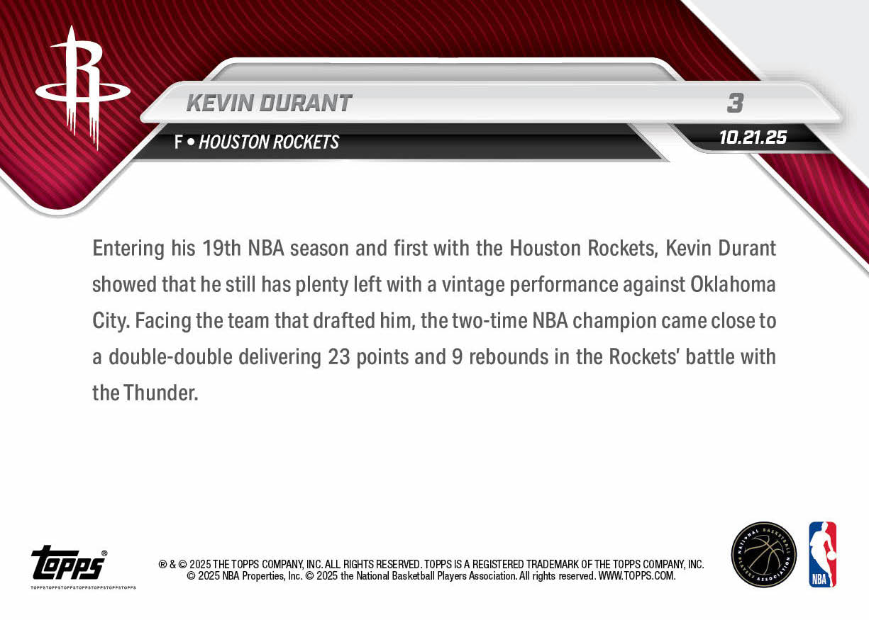Kevin Durant - 2025-26 NBA Topps NOW - Card 3 - PR: 1673 - Image 2