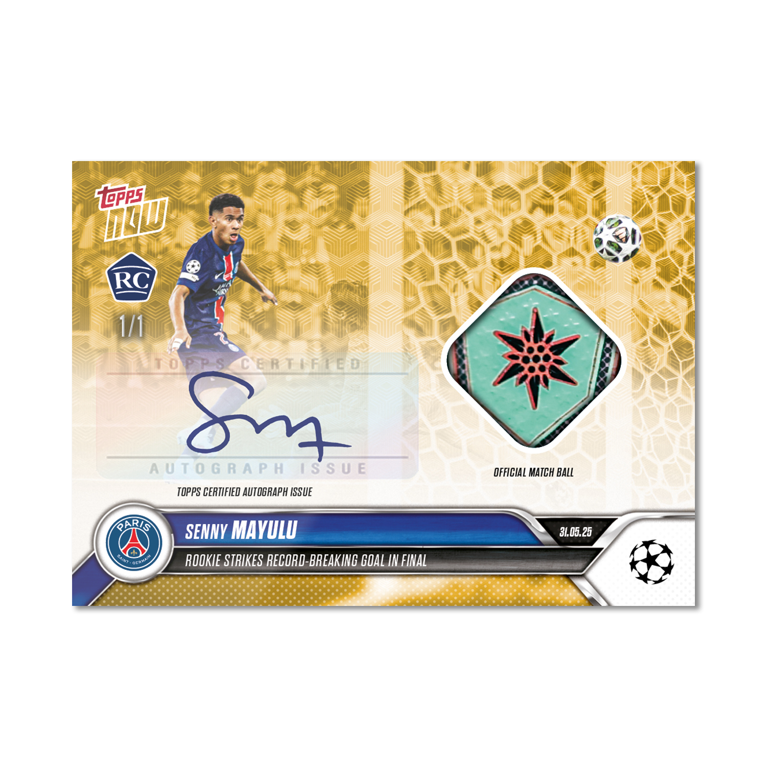 Senny Mayulu - 2024-25 UCL Topps NOW - Card 164 - LOOK FOR AUTO-RELIC - PR: 1637 - Image 2