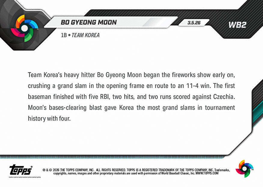 Bo Gyeong Moon - 2026 World Baseball Classic Topps NOW - Card 2 - PR: 1104 - Image 2