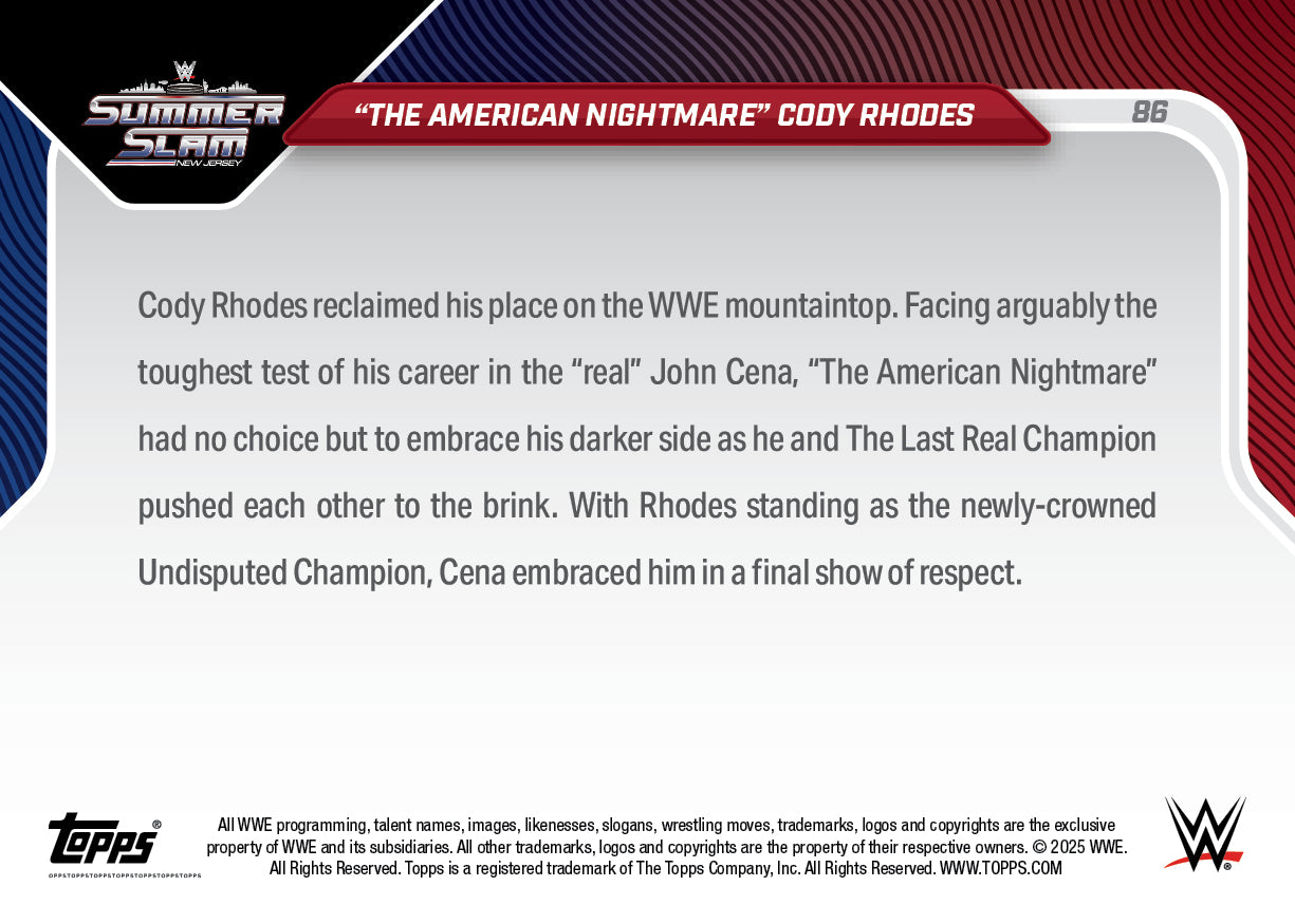 "The American Nightmare" Cody Rhodes - 2025 WWE Topps NOW - Card 86 - LOOK FOR AUTOS - PR: 5505 - Image 3