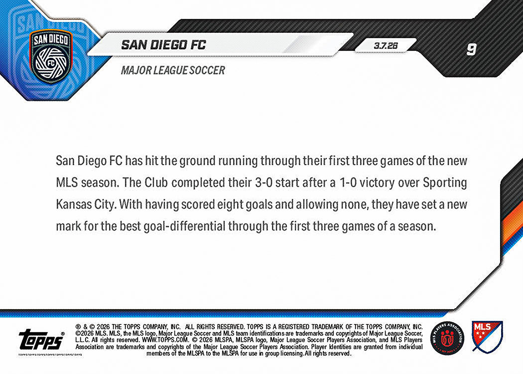 San Diego FC - 2026 MLS Topps NOW - Card 9 - PR: 478 - Image 2