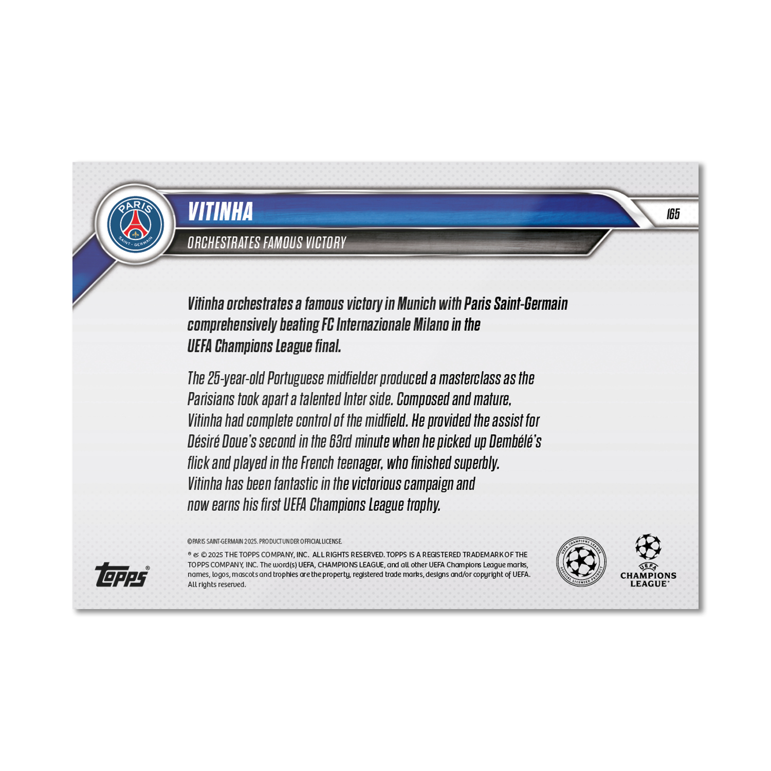Vitinha - 2024-25 UCL Topps NOW - Card 165 - LOOK FOR AUTO-RELIC - PR: 1025 - Image 9