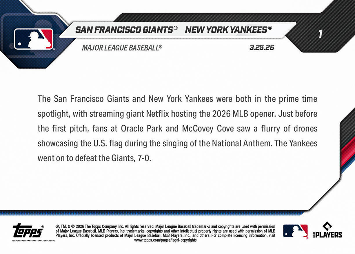New York Yankees / San Francisco Giants - 2026 MLB Topps NOW - Card 1 - PR: 2299 - Image 2