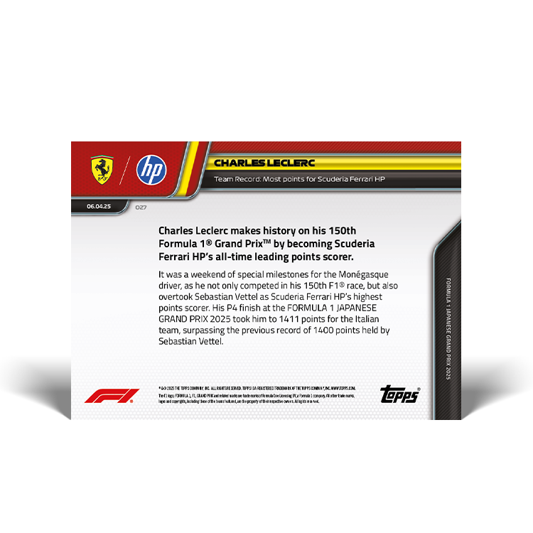 Charles Leclerc - 2025 Formula 1 Topps NOW Card 27 - PR: 1281 - Image 3