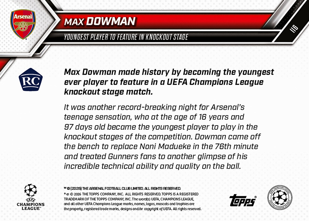 Max Dowman - 2025-26 UCL Topps NOW - Card 116 - PR: 13248 - Image 7