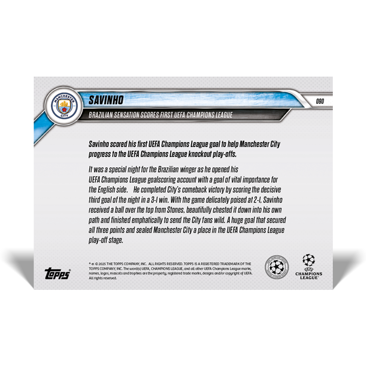 Savinho - Brazilian sensation scores first UEFA Champions League goal - 24/25 UCL Topps NOW Card 90 - PR: 249 - Image 2