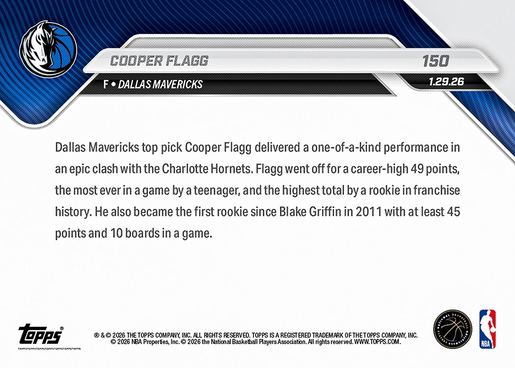 Cooper Flagg - 2025-26 NBA Topps NOW - Card 150 - PR: 30039 - Image 3