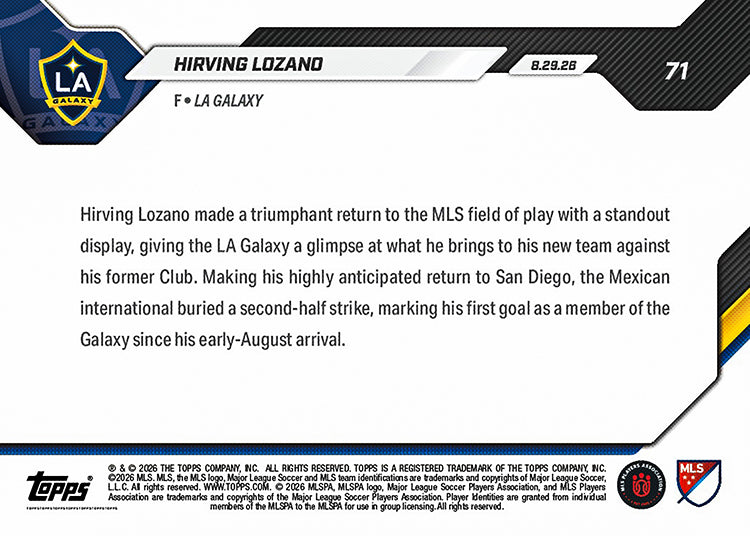 Hirving Lozano - 2026 MLS Topps NOW - Card 71 - PR: 280 - Image 2