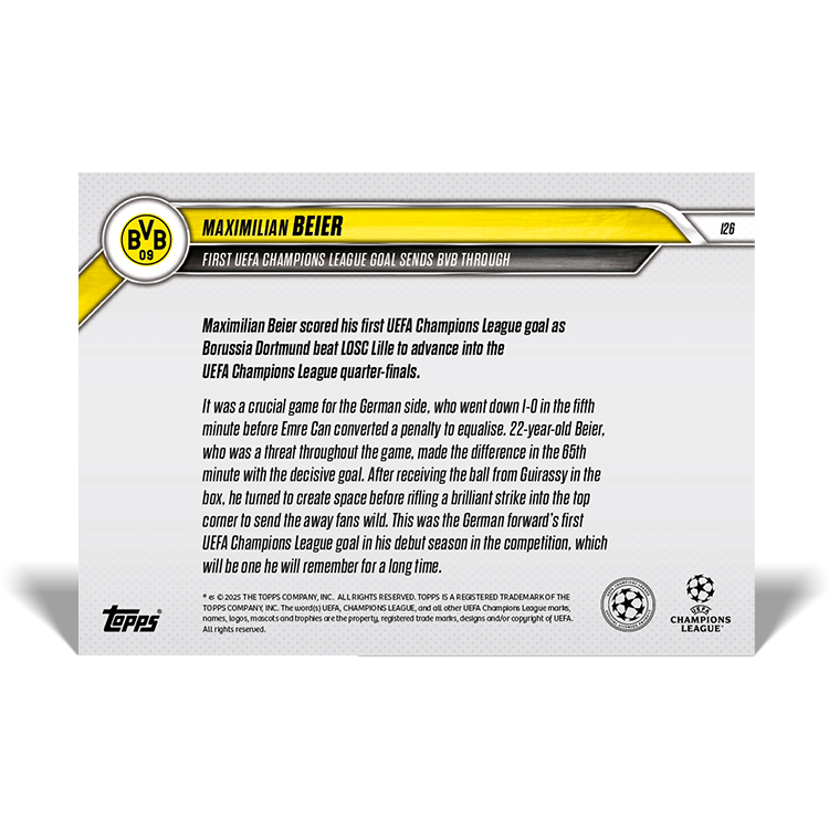 Maximilian Beier - 2024-25 UCL Topps NOW Card 126 - PR: 153 - Image 2