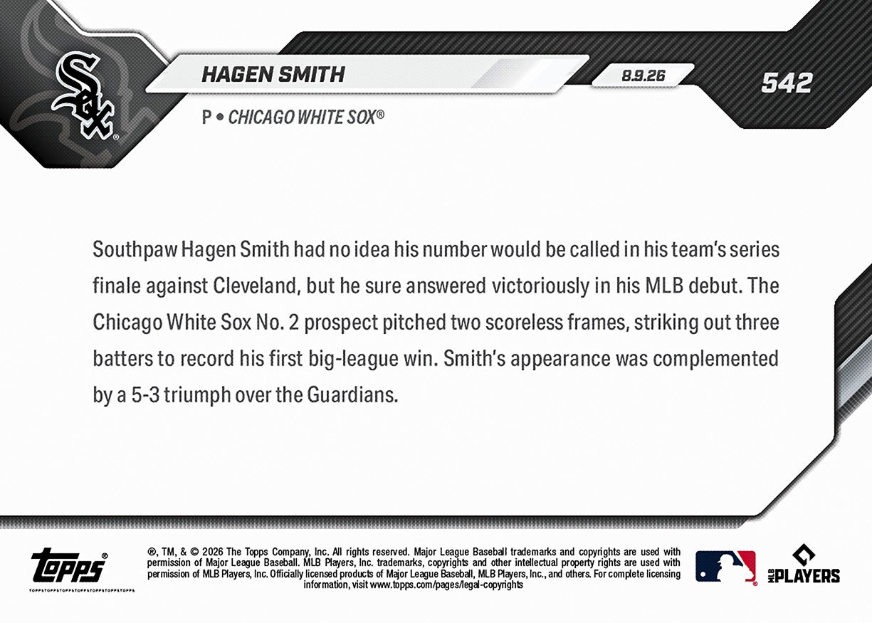 Hagen Smith - 2026 MLB Topps NOW - Card 542 - PR: 1538 - Image 2